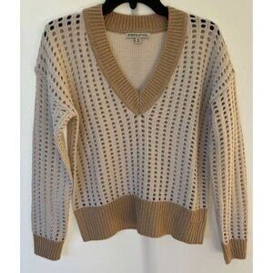 Frye And Co. NWT Women's Crochet V-Neck Pullover Sweater Oatmeal Cream XL